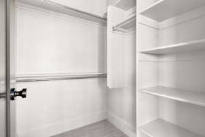 Walk in closet with light carpet