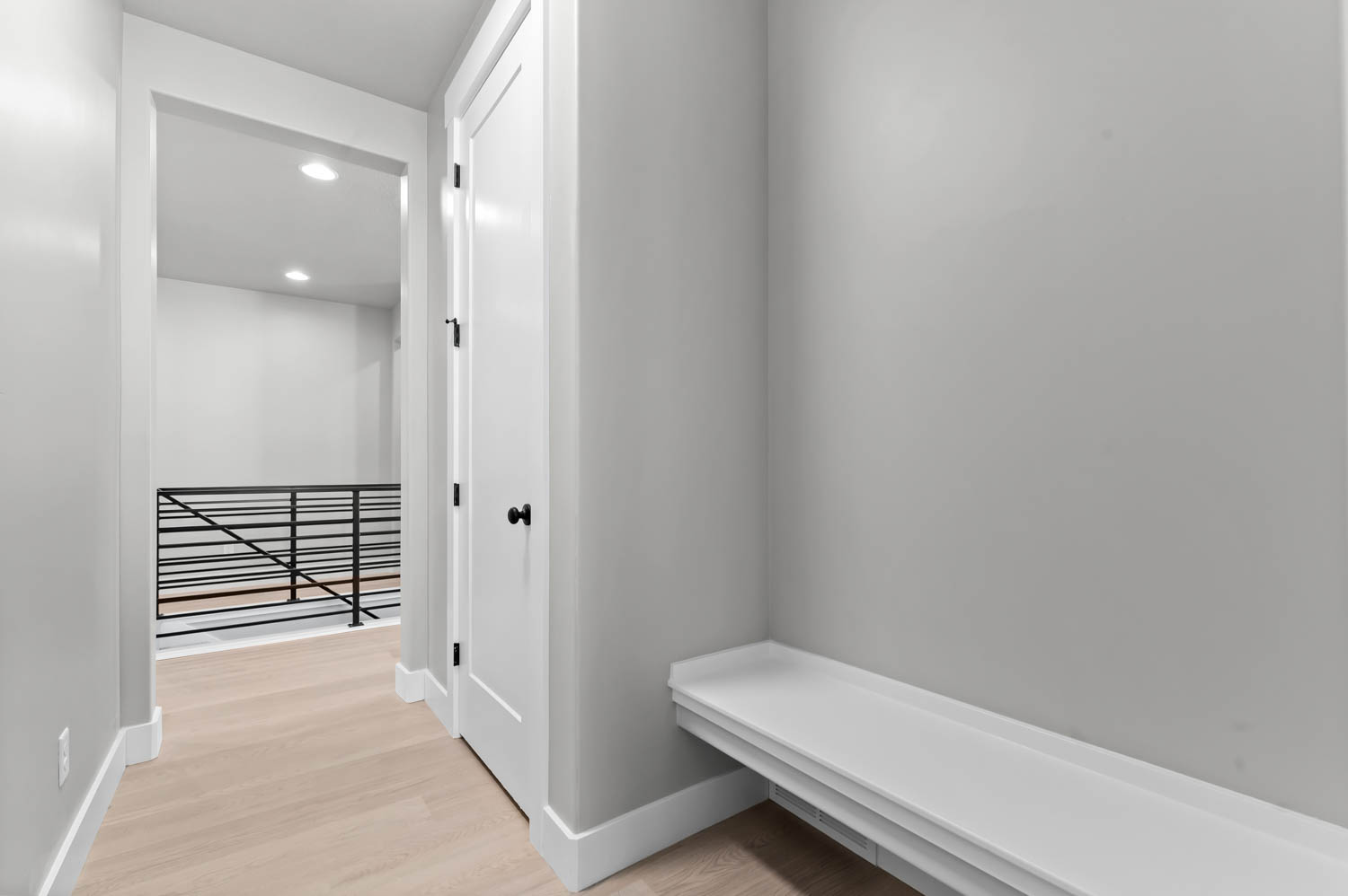 Mudroom featuring recessed lighting and light wood-type flooring