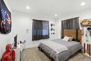 Bedroom with carpet and recessed lighting