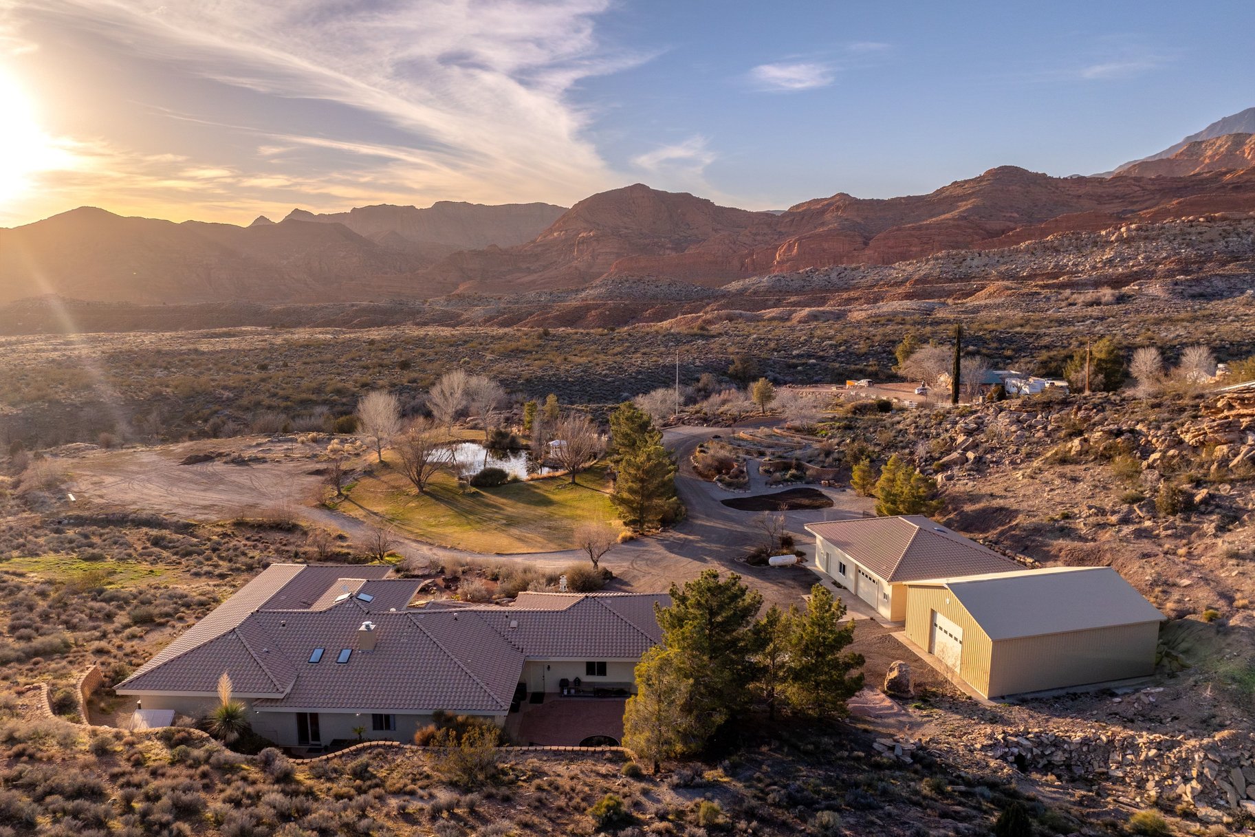 View of mountain backdrop featuring a desert landscape