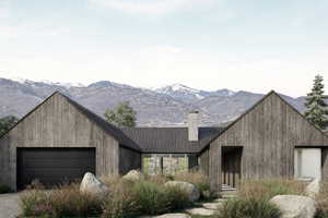 Modern home featuring a mountain view and a chimney