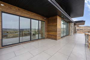 View of patio / terrace featuring a mountain view