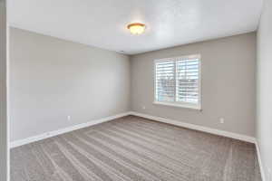 Spare room with baseboards and light carpet