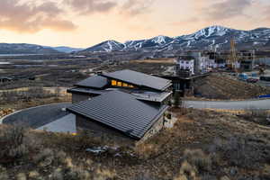 Aerial view at dusk of a mountain view