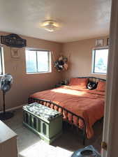 Carpeted bedroom with baseboards