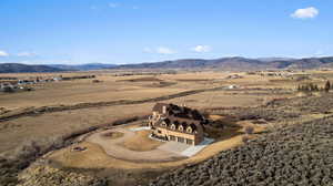 Overview of rural landscape with a mountainous background