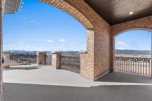 View of patio / terrace featuring a mountain view