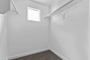 Walk in closet with carpet