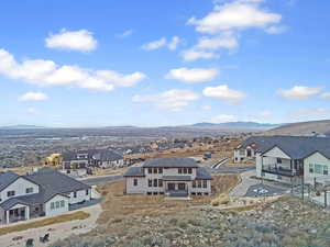 Aerial perspective of suburban area with mountains