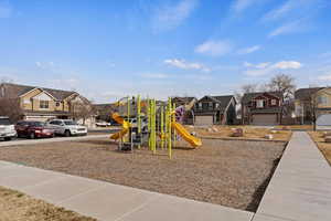 Communal playground featuring a residential view