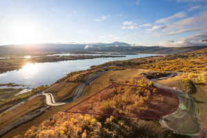 Bird's eye view of a water and mountain view