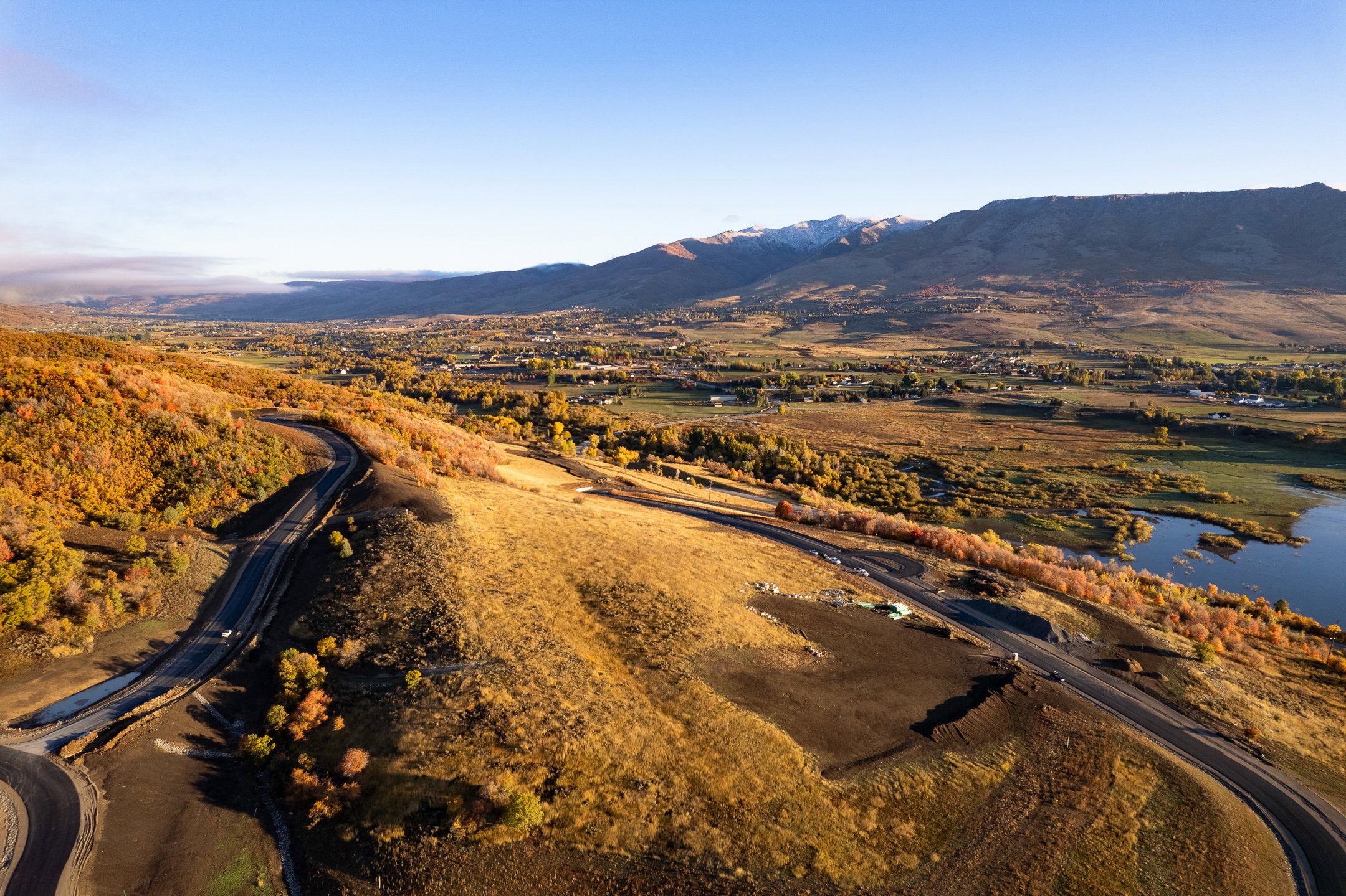 Drone / aerial view of a mountainous background
