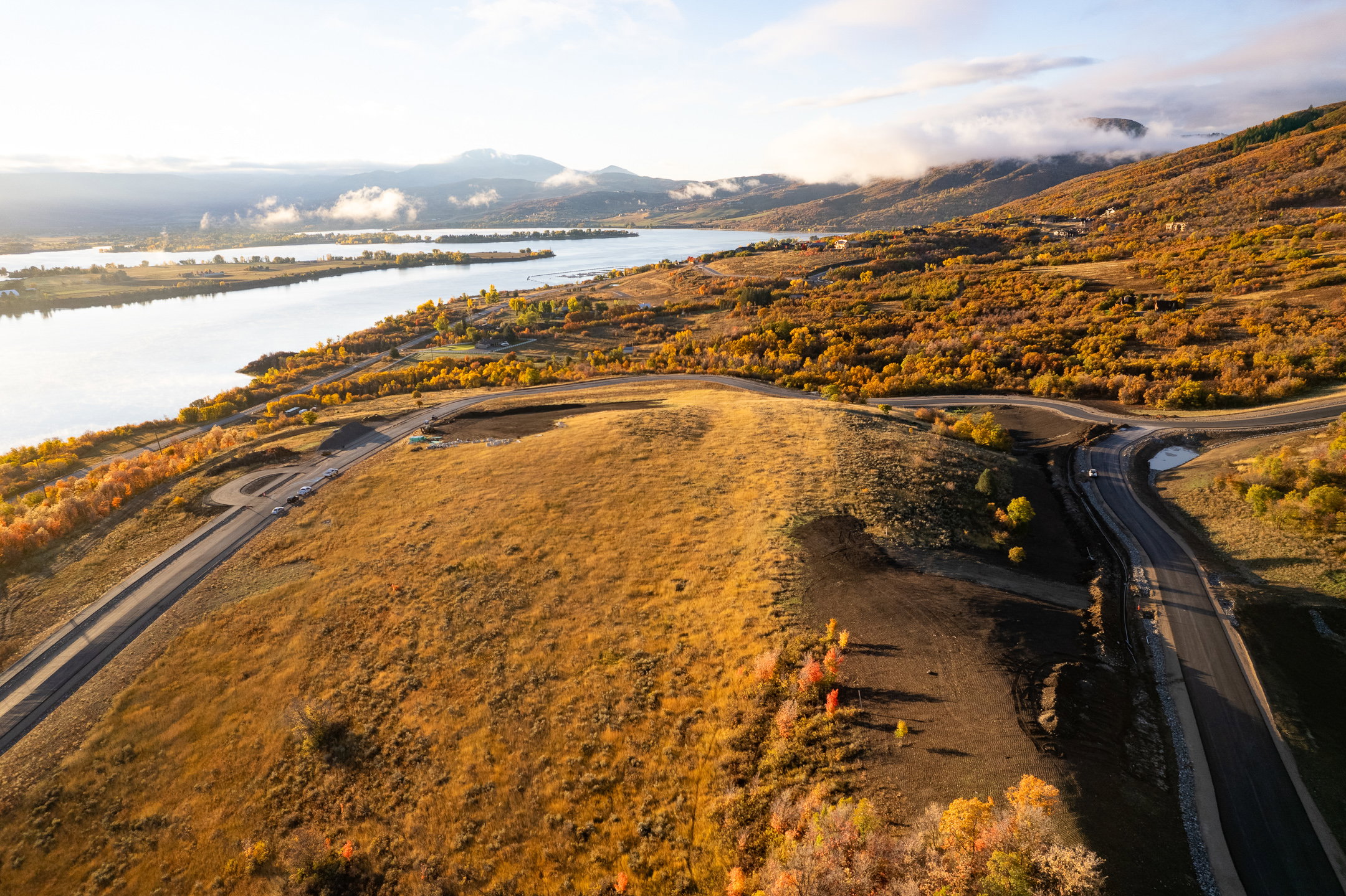Drone / aerial view of a water and mountain view