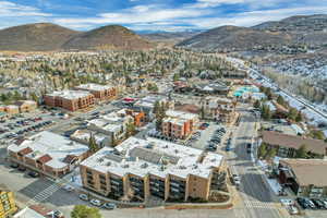 Bird's eye view of a mountainous background