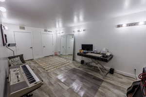 Office space with wood finished floors