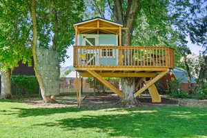 Play area featuring a wooden deck