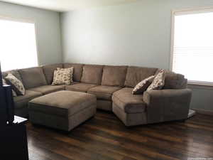 Living area showing what it would look like with a couch.