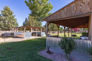 Fenced yard with a patio