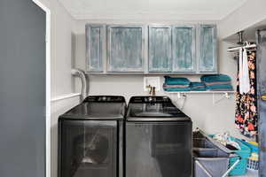 Laundry area with washing machine and dryer and cabinet space