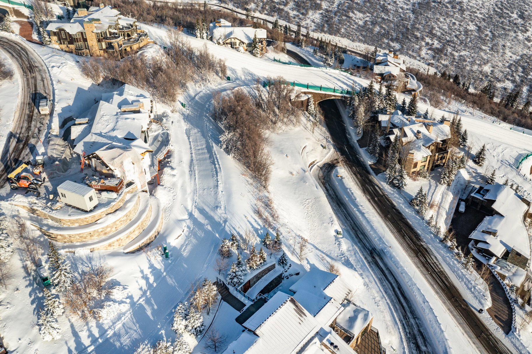 Expansive mountain community with snow-covered terrain