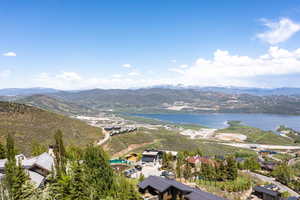 Aerial view of a water and mountain view
