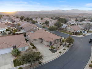 Aerial perspective of suburban area with mountains