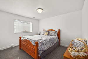 Bedroom with baseboards and carpet