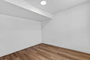 Additional living space with baseboards and wood finished floors
