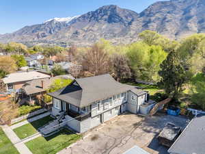 Drone / aerial view of a mountainous background