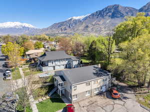 Drone / aerial view of a mountainous background