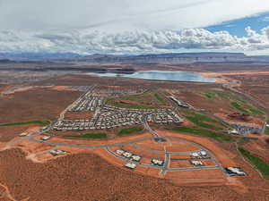 Bird's eye view of a water and mountain view