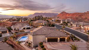 Aerial perspective of suburban area featuring mountains