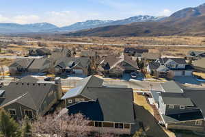 Aerial perspective of suburban area with mountains