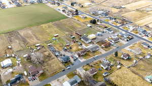 Aerial overview of property's location with nearby suburban area