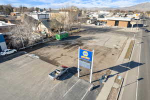 Bird's eye view of a mountainous background