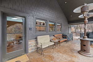 View of patio / terrace with grilling area and a ceiling fan