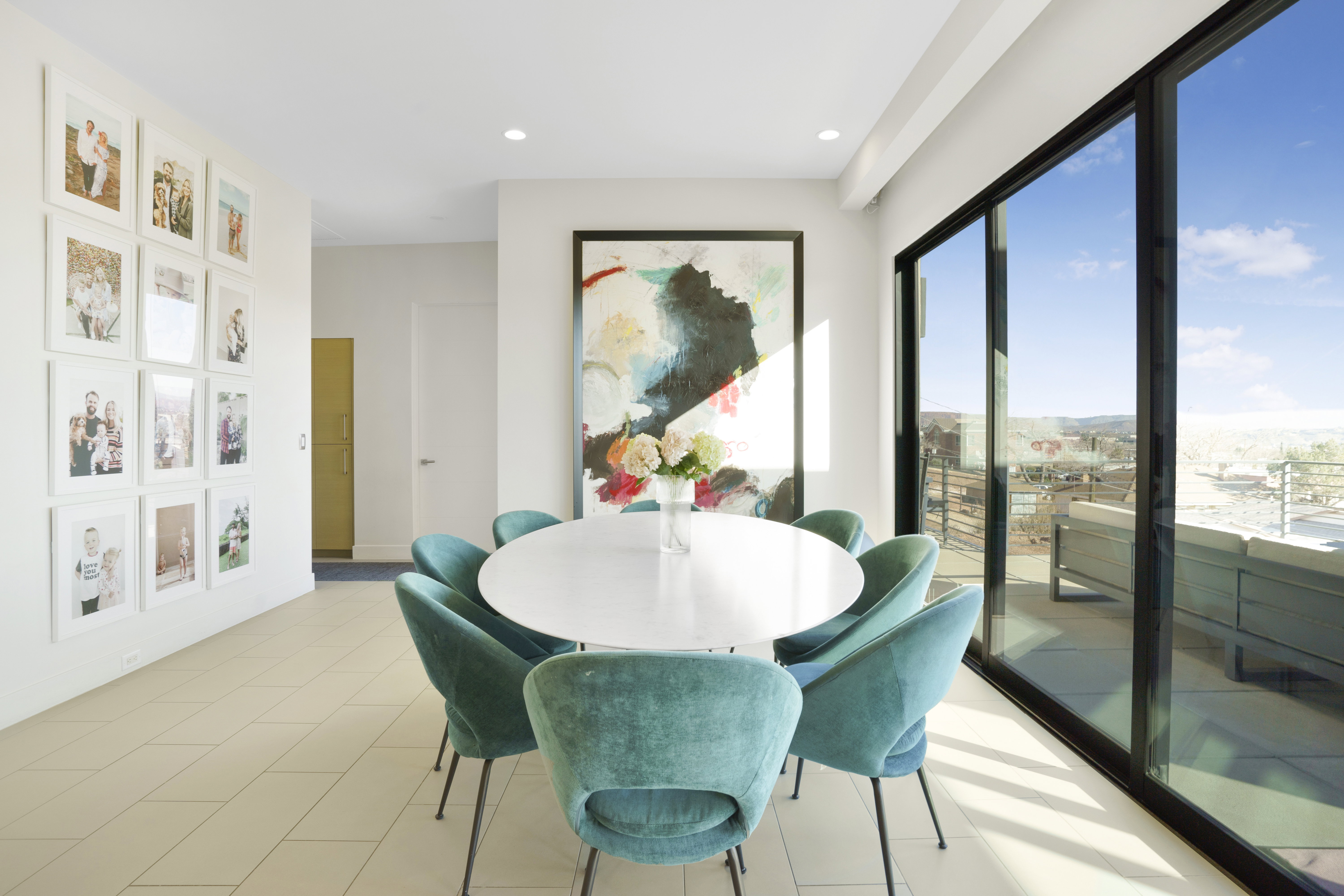 Dining area featuring recessed lighting
