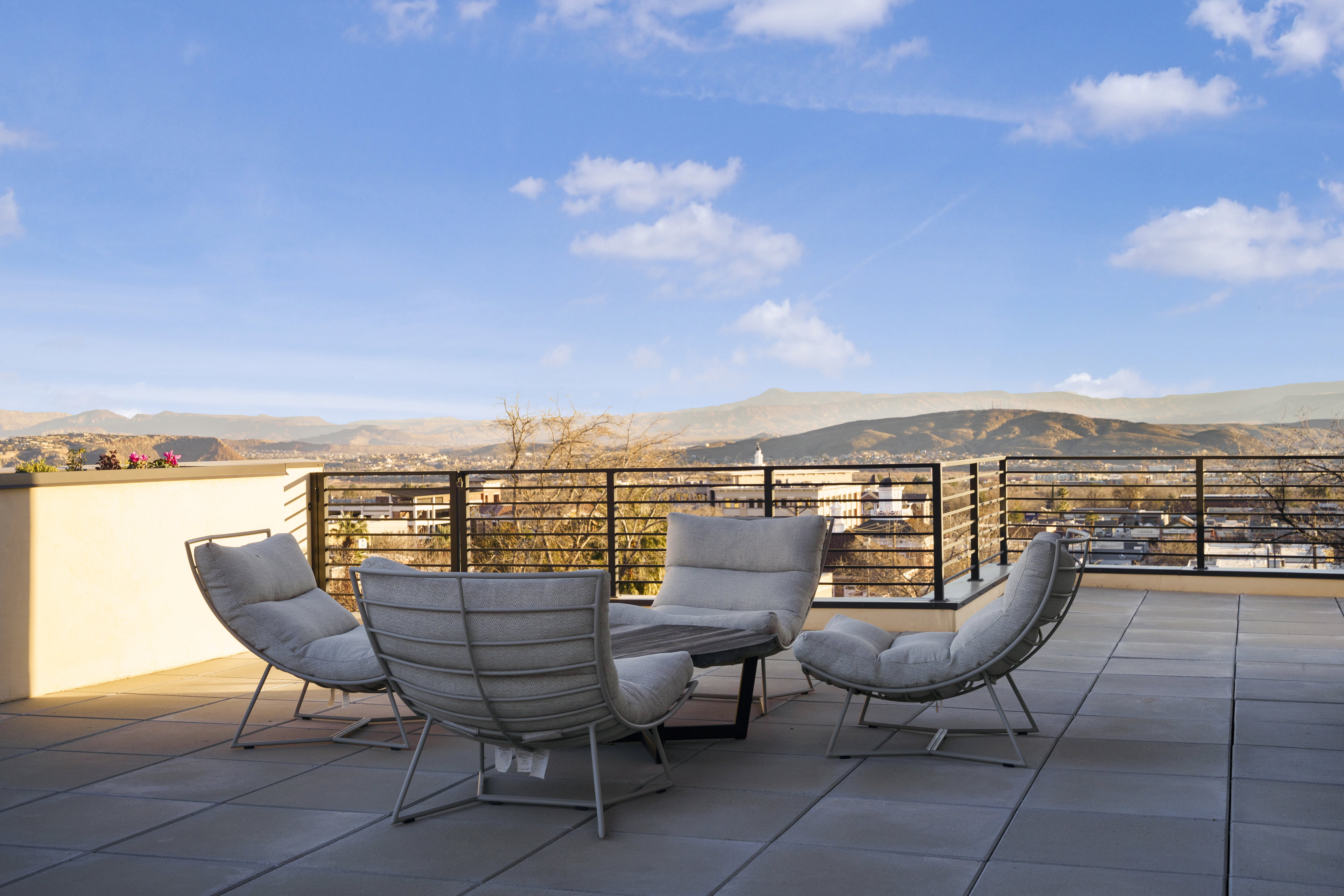 View of patio / terrace featuring a mountain view
