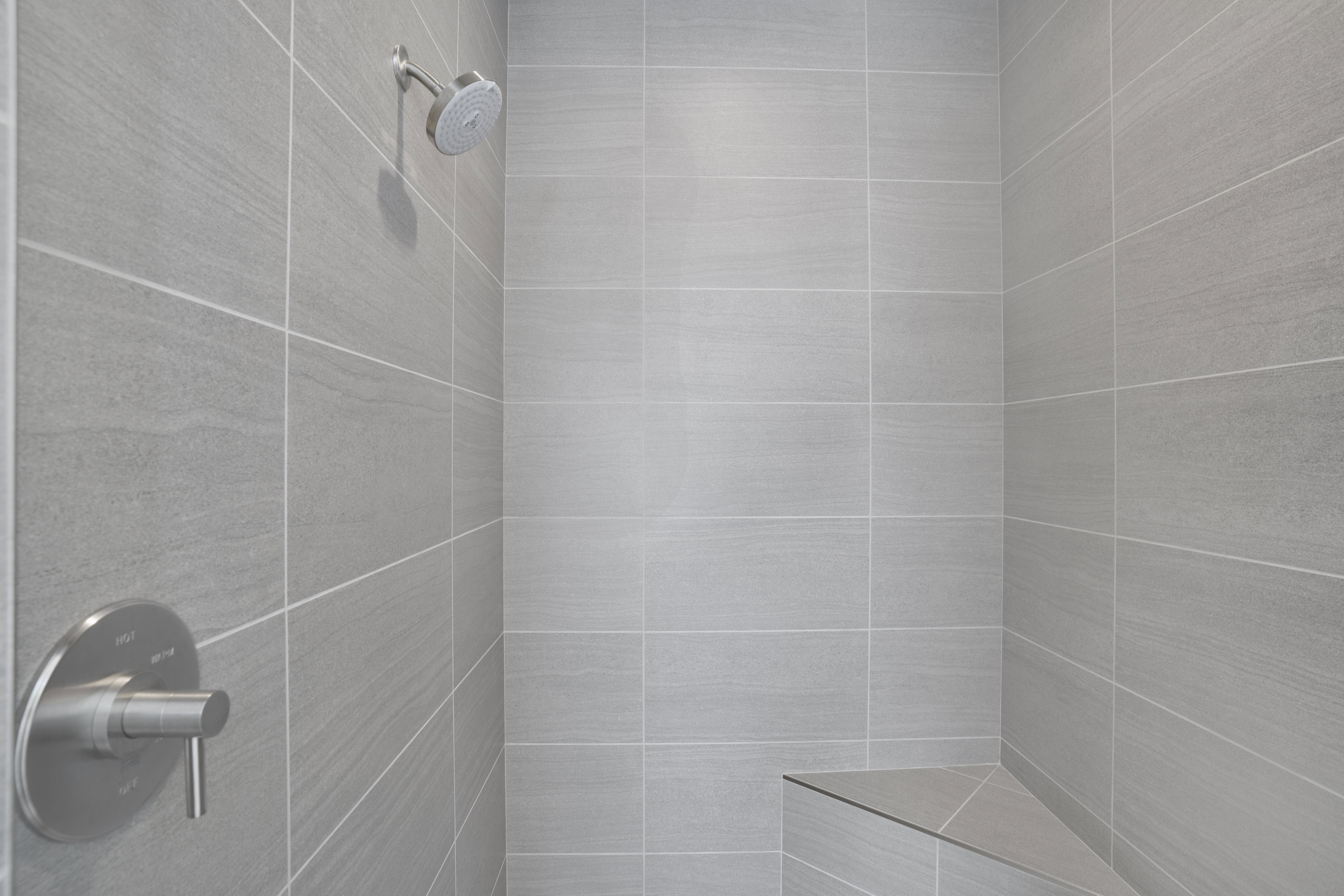 Bathroom view of tiled shower