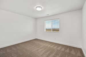 Empty room featuring baseboards and carpet flooring
