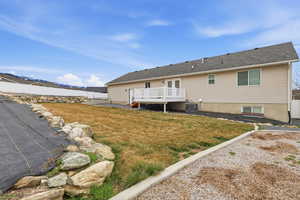 Back of house with a fenced backyard and a wooden deck