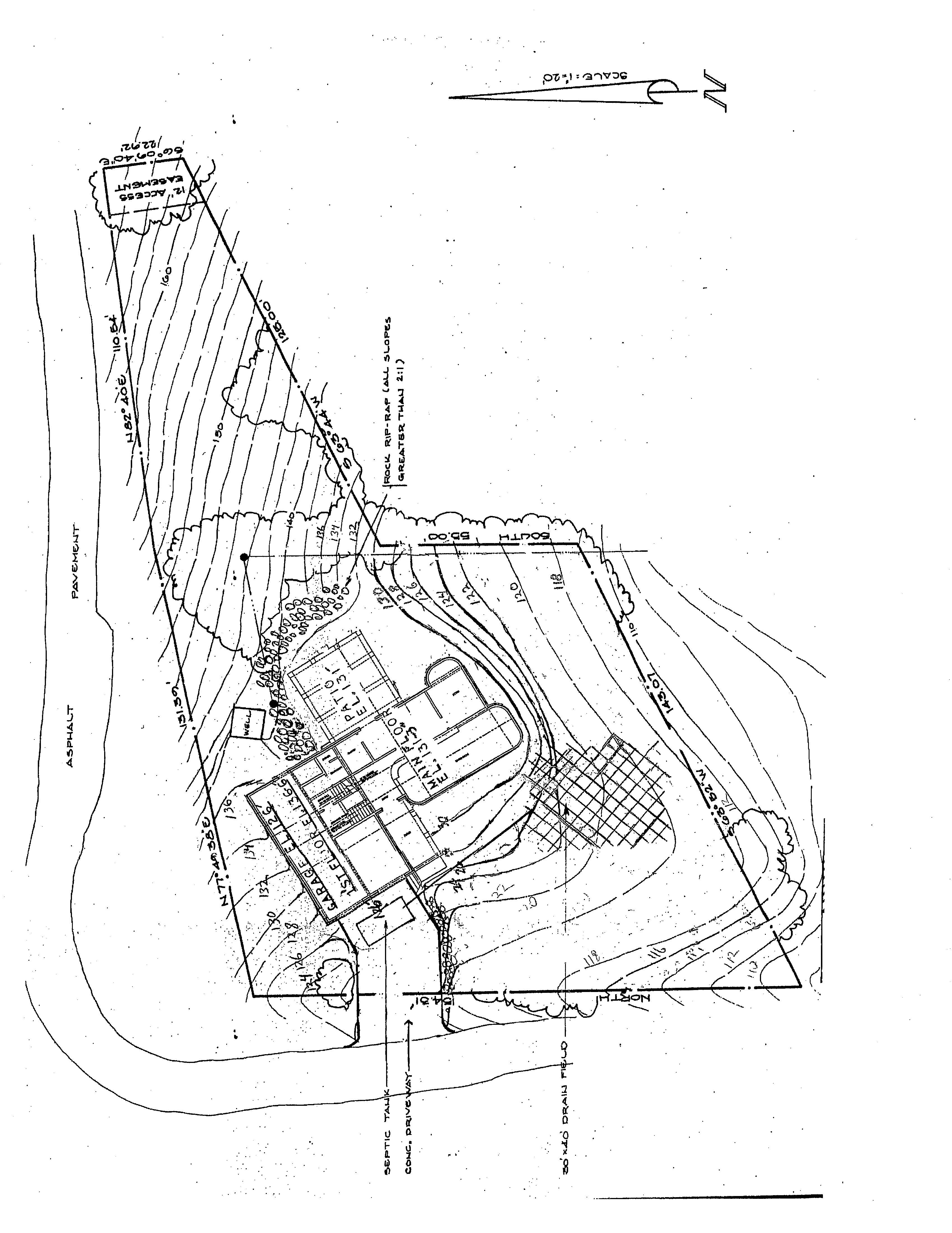 Survey Plat. Illustrating property boundaries, topographical features, and structural elements