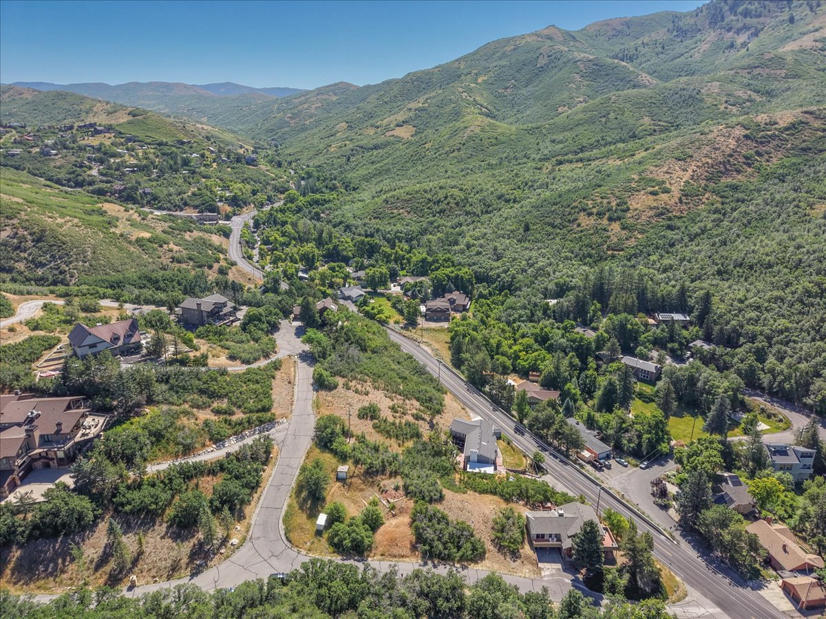Expansive mountain valley setting with lush green foliage and scattered residential properties