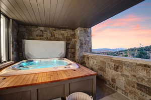 View of patio terrace at dusk