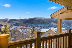 Wooden deck with a mountain view