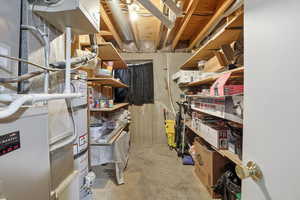 Storage featuring heating unit and secured water heater