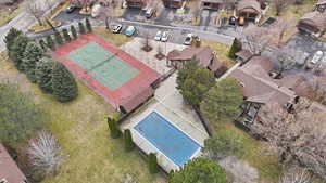 Drone / aerial view of a pool area