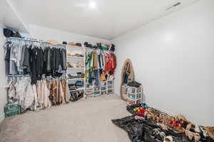 Walk in closet featuring carpet flooring