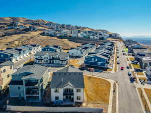 Drone / aerial view of a mountainous background