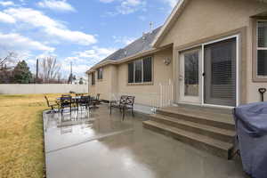 View of patio / terrace featuring outdoor dining area and entry steps